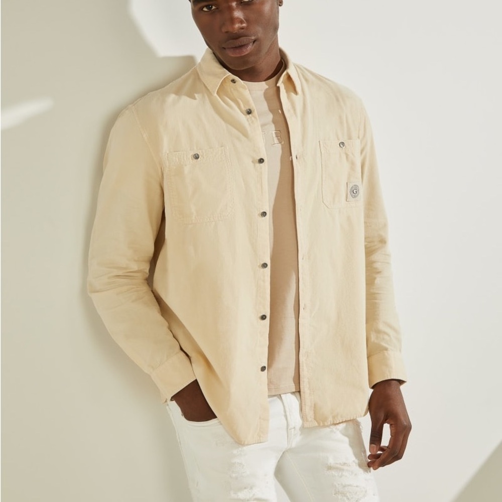 NWOT GUESS Tan Men's Lightweight Shirt Jacket SZ L